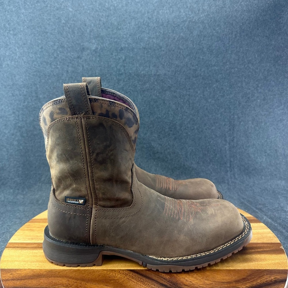 Rocky Rosemary Womens Composite Toe Western Leather Work Boots Sz 9M RKW0401
